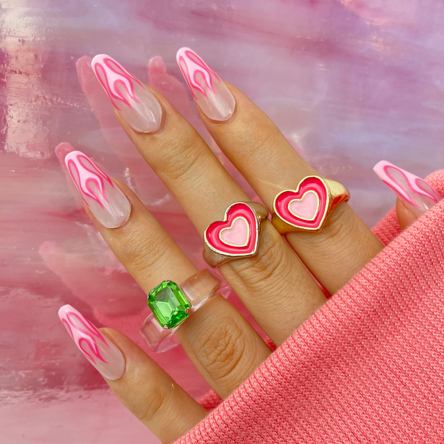 Heart Y2K Ring Set Open Cooper Rings For Women Candy Color Hand-painted Knuckle Rings Jewelry