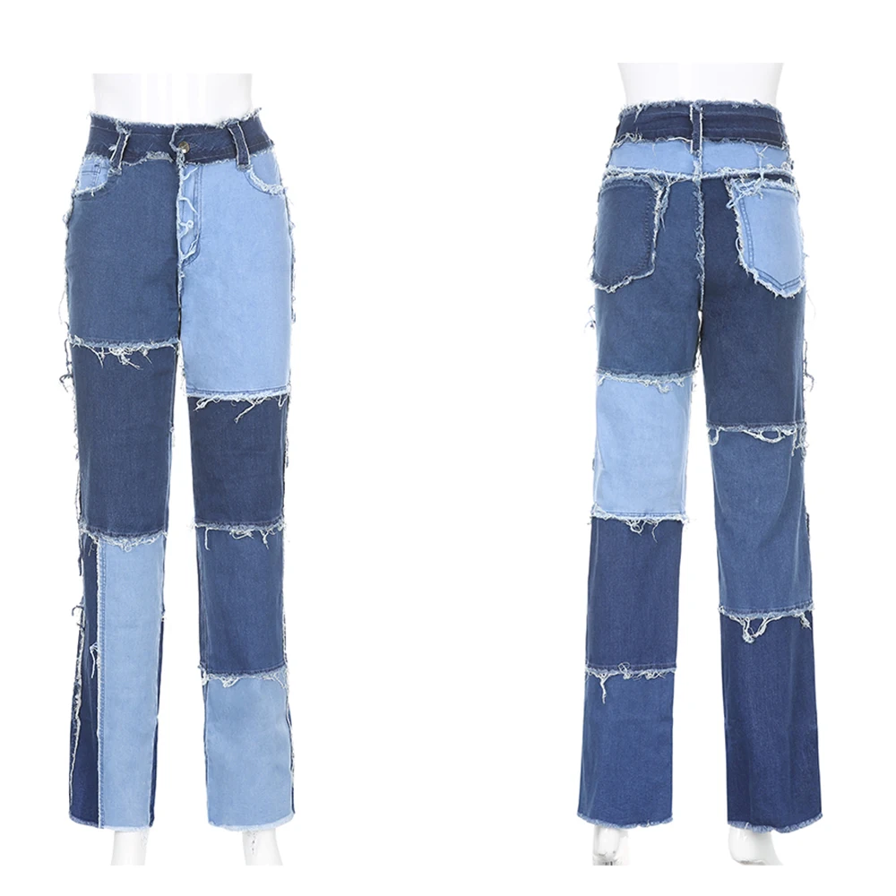 Patchwork Jeans Women Straight Pants High Waist Denim Baggy Jeans Streetwear Distressed Women Jeans Vaqueros Mujer 2020 Patchwork Jeans Women Straight Pants High Waist Denim Baggy Jeans Streetwear Distressed Women Jeans Vaqueros Mujer 2020