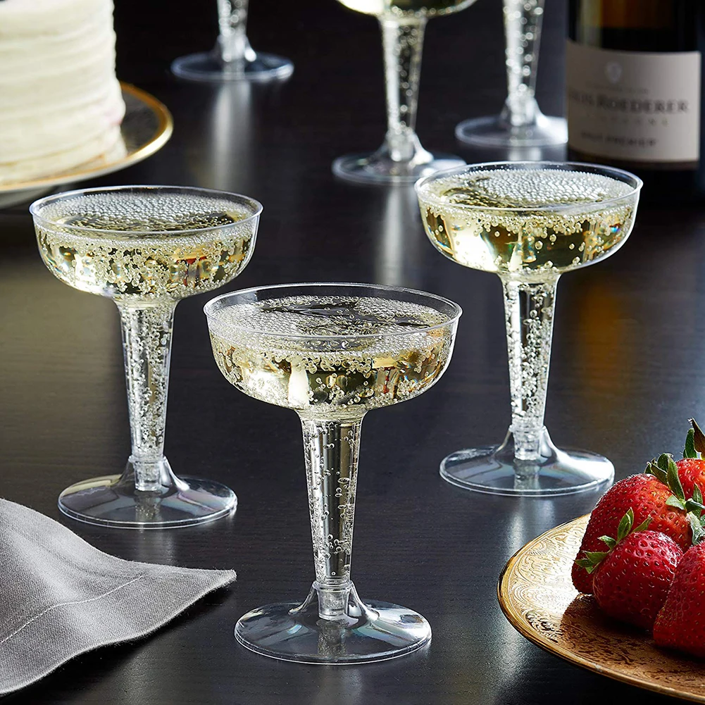 Одноразовые твердые пластиковые Коктейльные стаканчики для мартини и шампанского для вечеринок, свадеб, 6 шт
