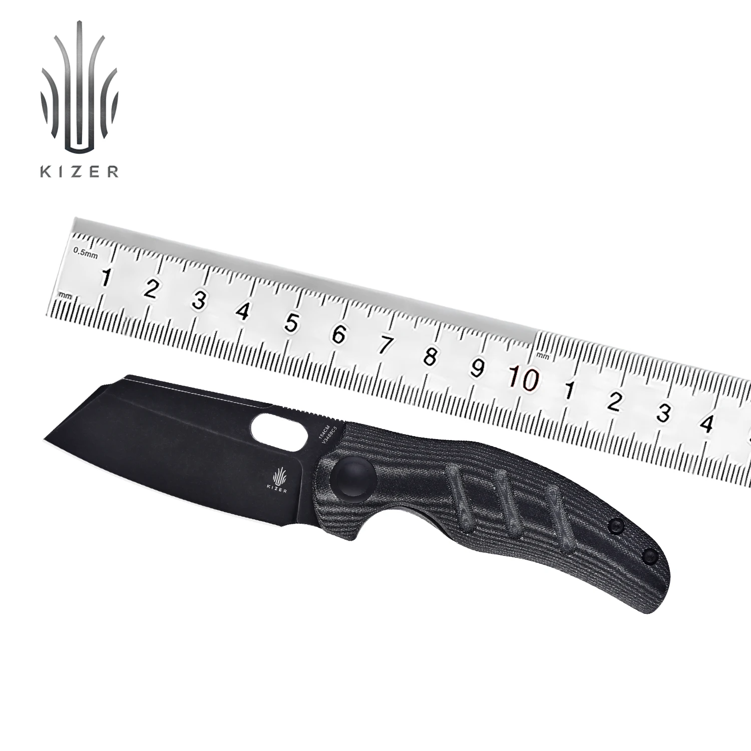 kizer-folding-blade-knife-v3488c5-c01c-mini-2021-new-black-154cm-blade-micarta-handle-with-thumb-hole-opening-edc-knife