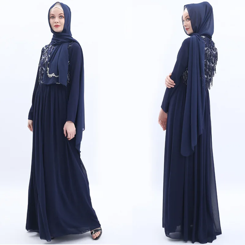 Ах! Уютная мусульманский костюм Дубай Ислам одежда с длинным рукавом Ислам ic Костюмы кружевное элегантное женское платье хиджаб абайя парадный Audlts Вечерние