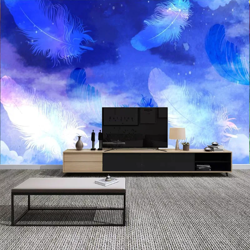 

Simple Hand-Painted Dreamy Feather Sky TV Backdrop Wallpaper Living Room Background Nonwoven Fabric Seamless Mural