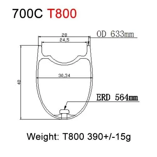 Carbonfan T800 ширина 28 мм Depth40mm 700C Hookless диск CX гравий карбоновый обод для шоссейного