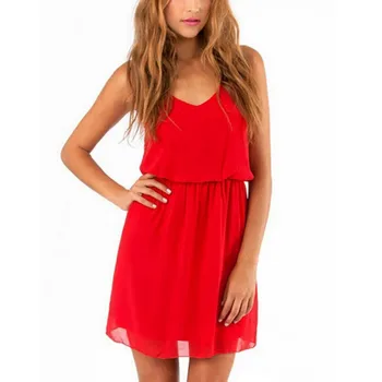 

Women Summer Chiffon Party Style Dresses Boho Sleeveless Solid Color Red Black Sweet Mini Dresses Plus Size