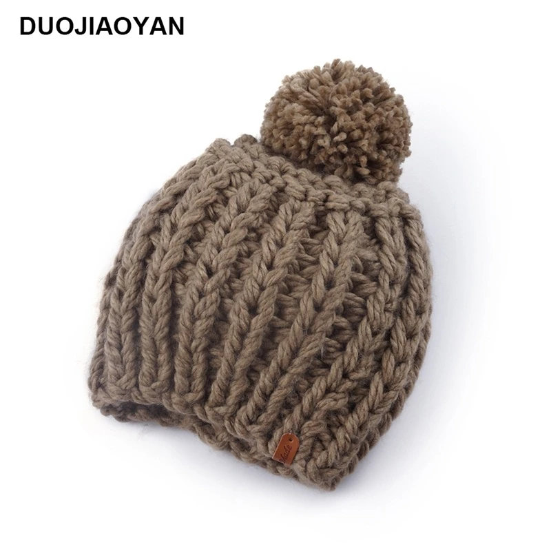 DUOJIAOYAN осенне-зимняя шерстяная шапка для России, теплая шапка для девочек, модная женская вязаная шапка, милая шапка с большим шариком