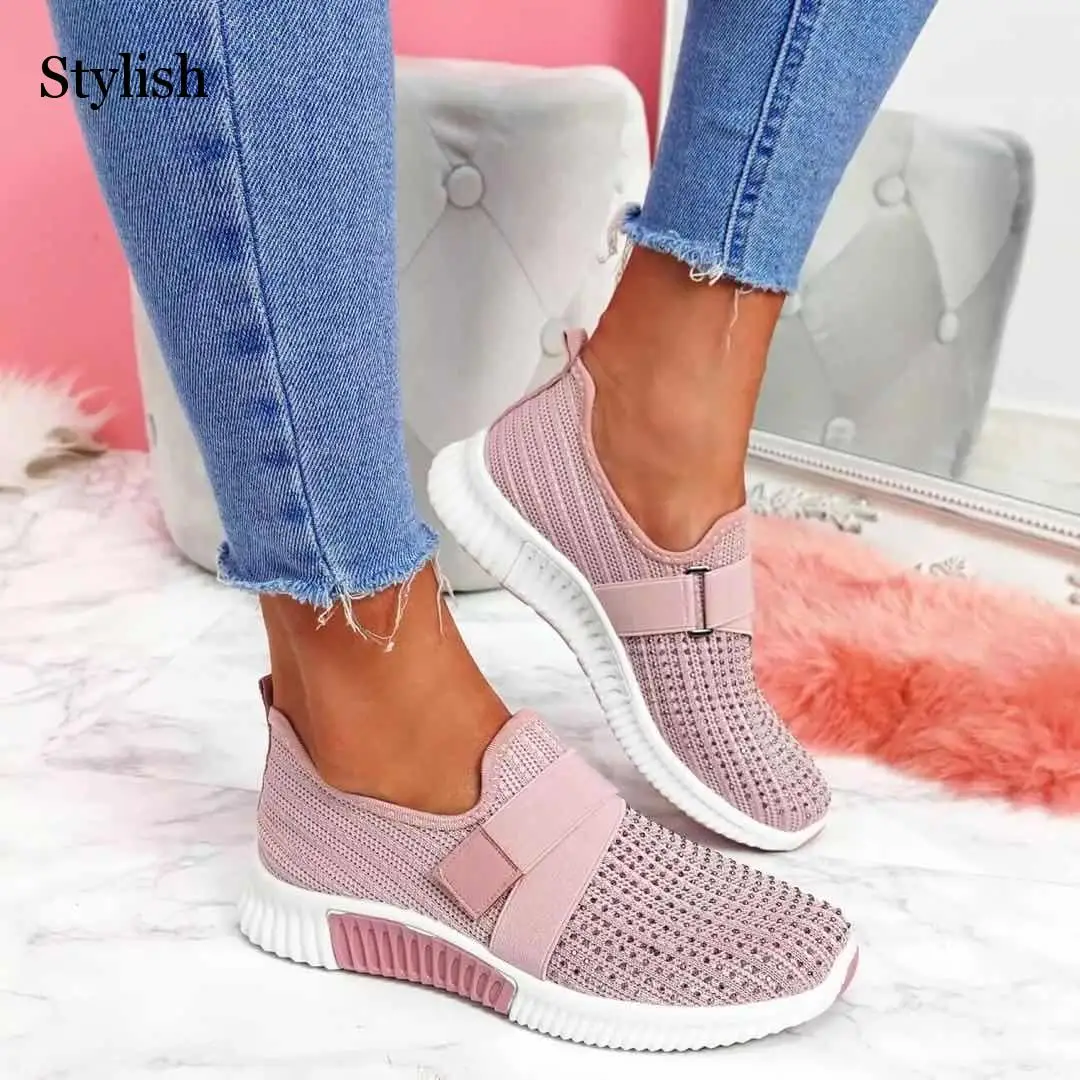 Zapatos informales de malla para mujer, zapatillas planas informales, deportivas, color blanco