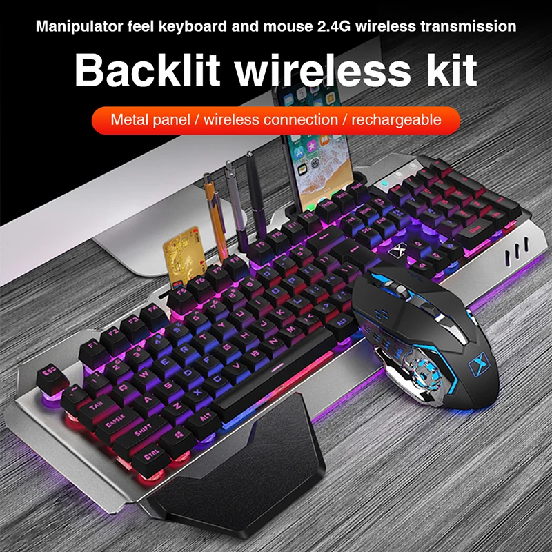 Игровая клавиатура 2 4G Беспроводной и Мышь комбо Перезаряжаемые RGB мышь с
