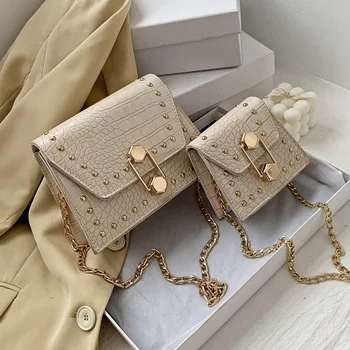 

Stone Pattern Leather Crossbody Bags for Women 2020 Totes with Fashion Rivet Lock Lady Shoulder Messenger Bag Channel Handbags