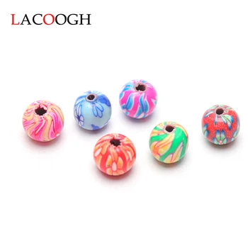 

Lacoogh 100pcs 8mm Polymer Clay Flower Pattern Printing Beads Round Loose Beads Mix Colors For Make Jewelry