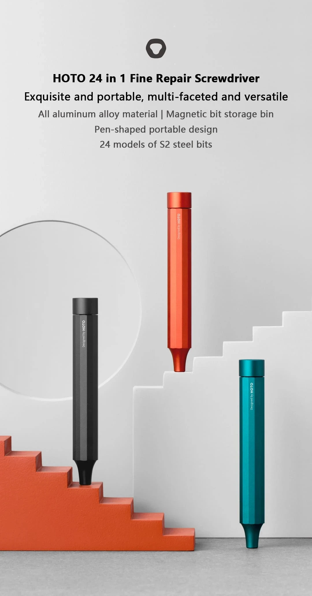 HOTO Multi-purpose Precision Screwdriver Aluminum Alloy Magnetic Bits 24 in 1 Mini Portable Multi-functional Screw Driver Set