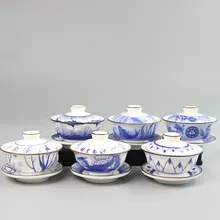 Чайная супница, китайский чайный сервиз Gaiwan Jingdezhen, голубой и белый фарфор, керамическая чашка и блюдце, белый фарфор, сансай, чайная чаша