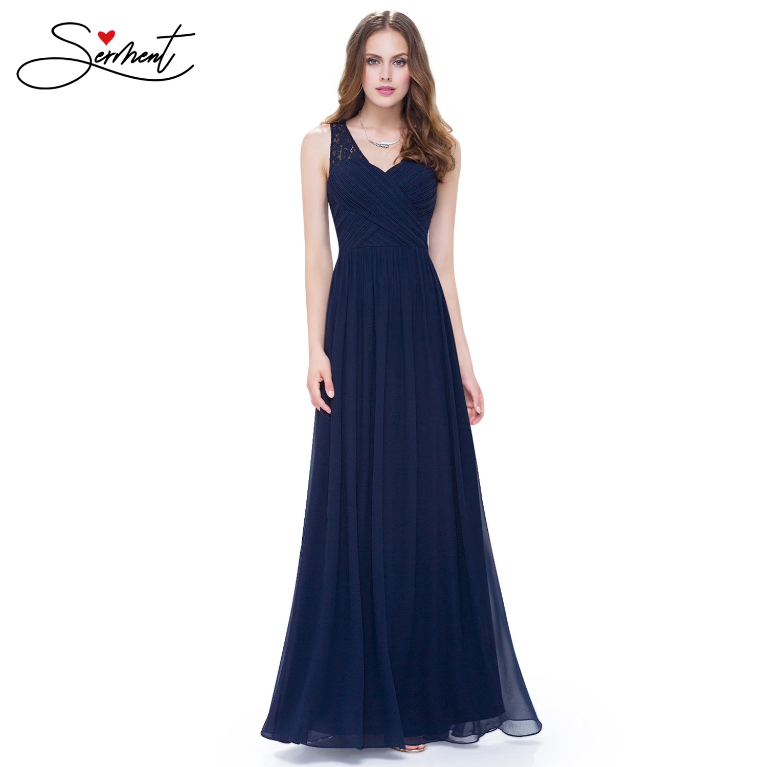 

New Elegant Woman Evening Gown Lace Sleeveless V-neck Back Hollow with Bandage Waist Adjustable Evening Dress