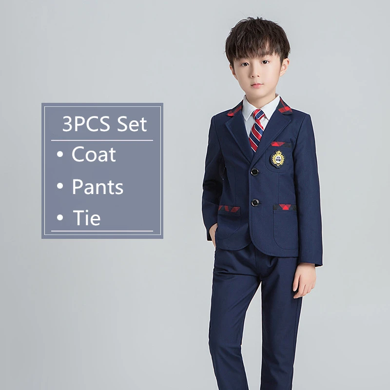 Школьная форма с коллажем в корейском британском стиле; школьная одежда для хора; комплект одежды для детей; пальто+ брюки+ галстук - Color: Boys 3PCS Set