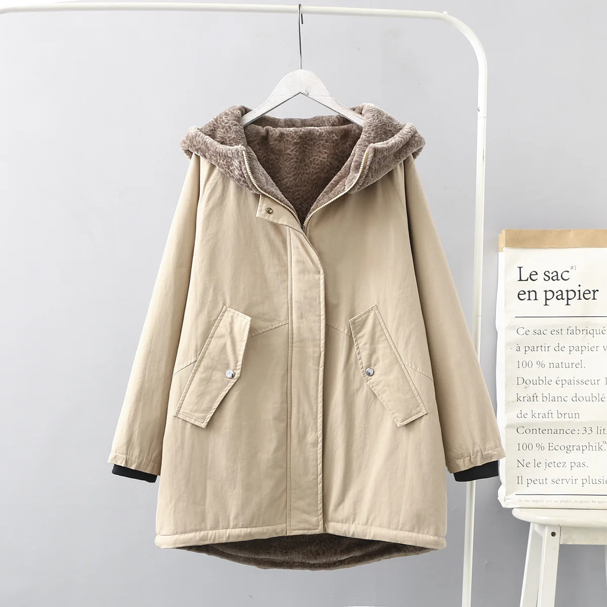 

Versatile Winter New Style Casual Literature And Art Thick Berber Fleece Warm Loose-Fit Solid Color Hooded Cotton Coat Women's
