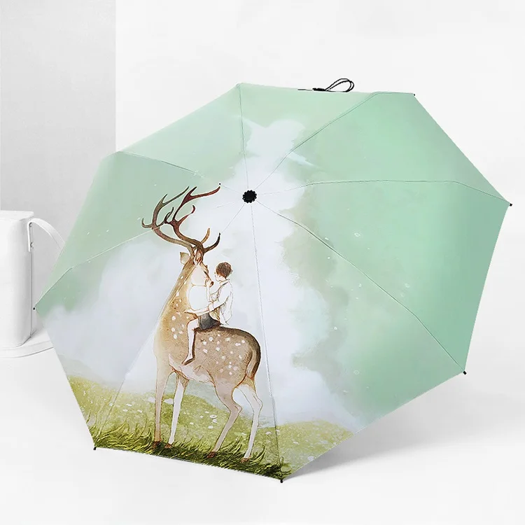 Картина маслом складной зонтик дождь для женщин три складные солнечные и дождливые зонты для мужчин ветрозащитный Paraguas высокое качество подарок