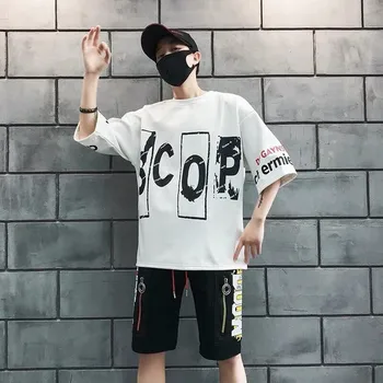 

two piece set Men's suit summer short-sleeved tops & shorts clothes boys youth sports students Korean ropa hombre tracksuit men