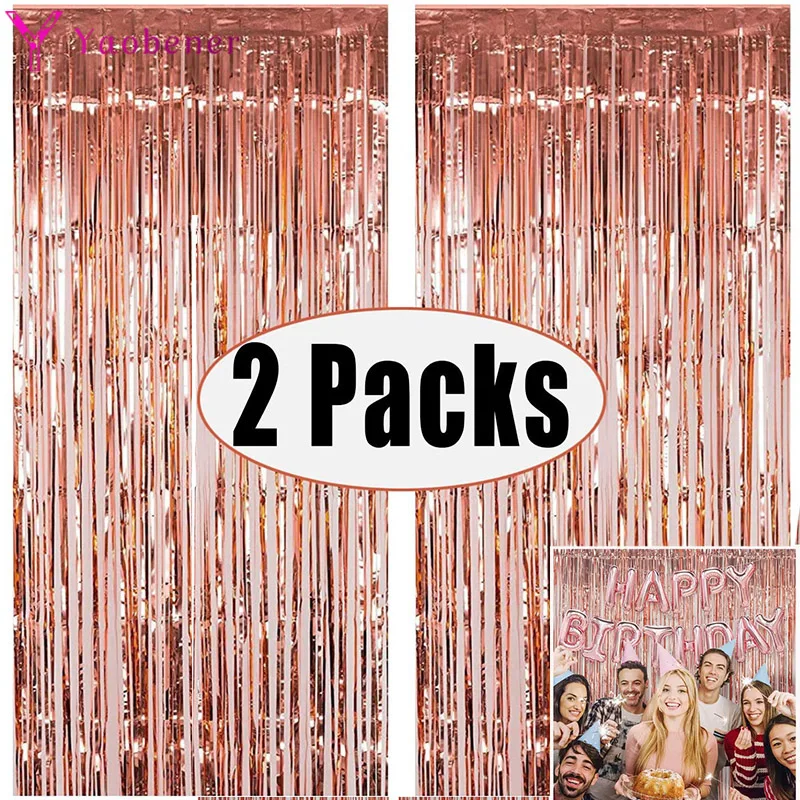 Lot De 3 Rideaux Franges Anniversaire Dorés Métalliques – Rideau Paillettes 1m X 2m Brillant Pour Fête, Mariage, Photo Booth