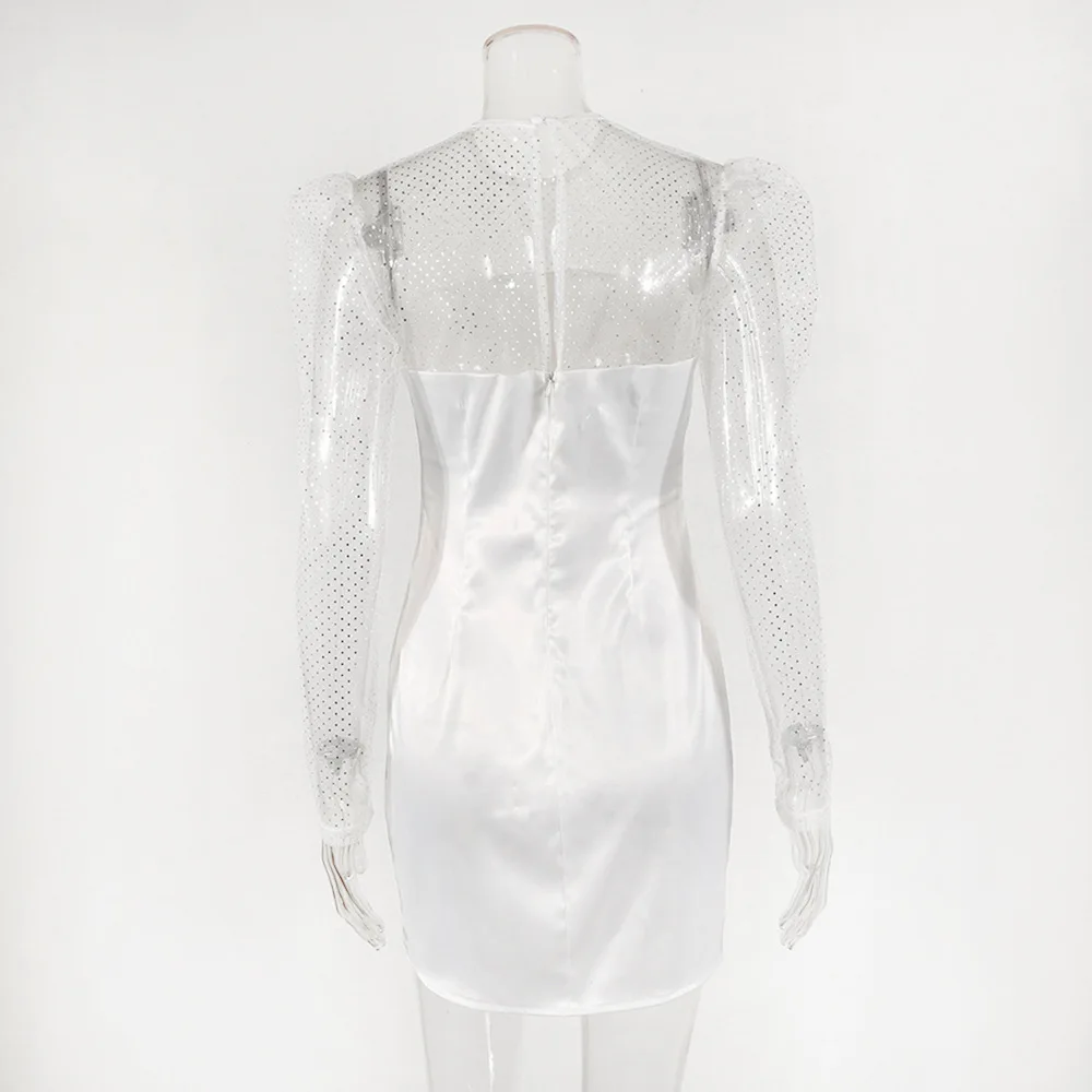 Криптографическое шикарное Сетчатое платье с пышными рукавами женские вечерние облегающие белые мини-платья с открытой спиной Vestidos