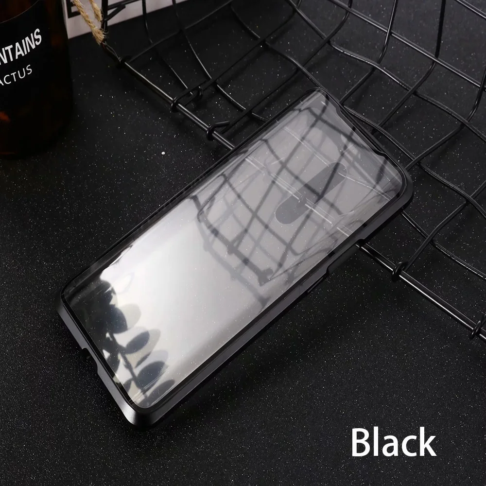 360 градусная металлическая магнитный чехол для OnePlus 7Pro 7 полная защита двухсторонняя прозрачная пленка из закаленного Стекло Крышка для OnePlus 7, 6 комплектов/партия, футболка - Цвет: Black