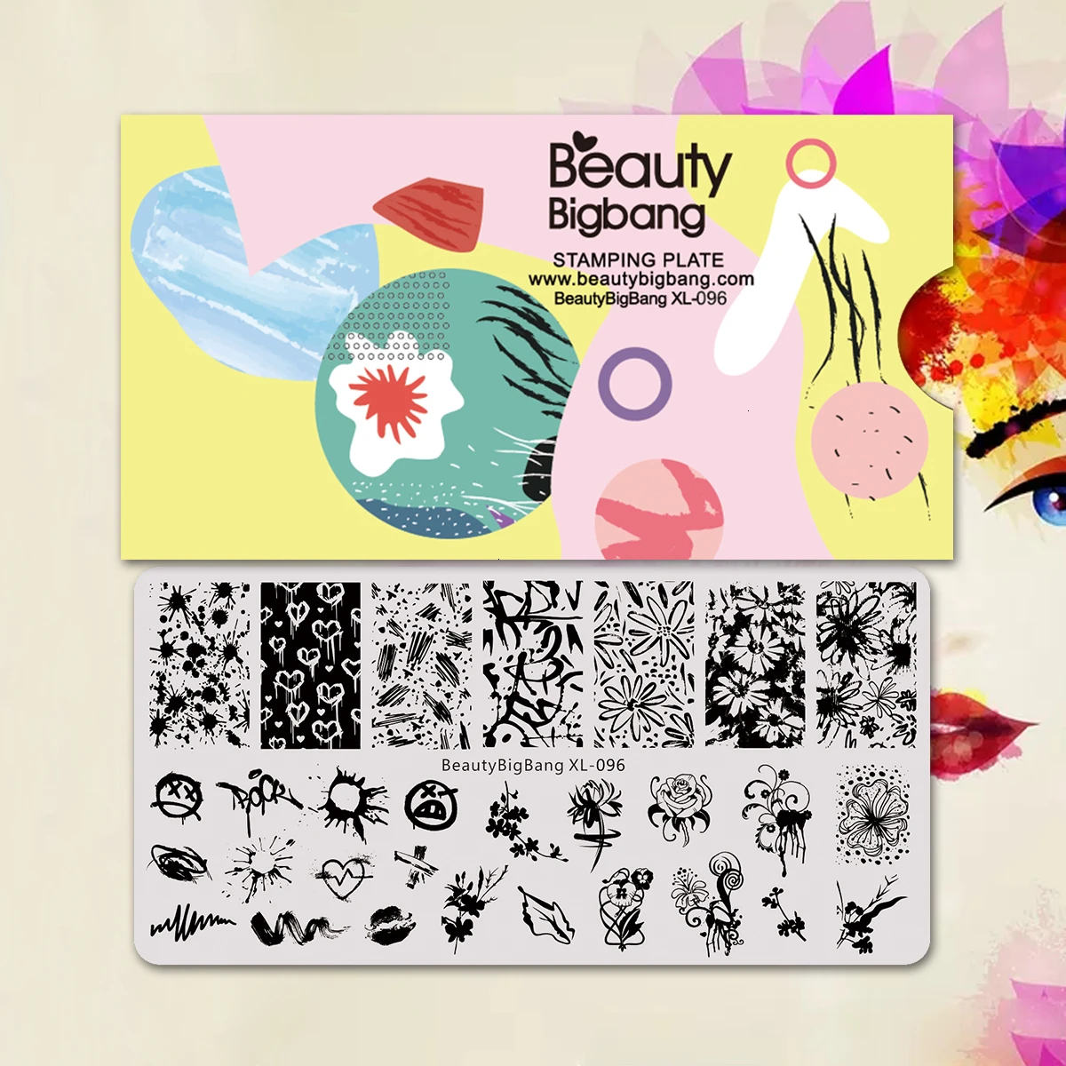 BeautyBigBang пластины для штамповки ногтей лицо каракули губы цветок изображение прямоугольный, для нейл-арта штамп шаблон плесень ногтей трафарет XL-096