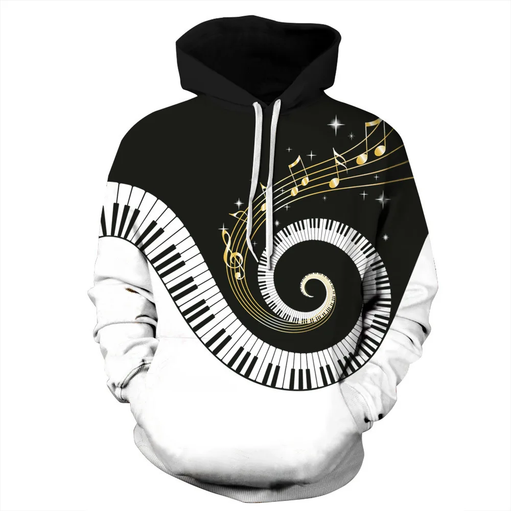 

2021 Couples Piano Hoodie Fashion Music Note Streetwear Sweatshirt 3d print Pullover Harajuku Long Sleeve Sweatshirts Dropship