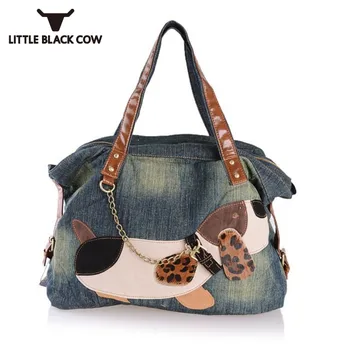 

Bolsa Feminina Kawaii Dog Embroidery Mommy Large Capacity Shoulder Bag Women Leisure Denim Tote Bag Packing Zipper Jeans Handbag