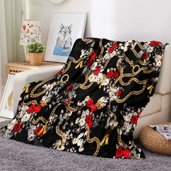 

Golden Chain Flannel Fleece Blanket Light Luxury Plush Throw Blanket 3D Lepoard Print Warm Bed Cover Bedspread Kids Sofa Bedding