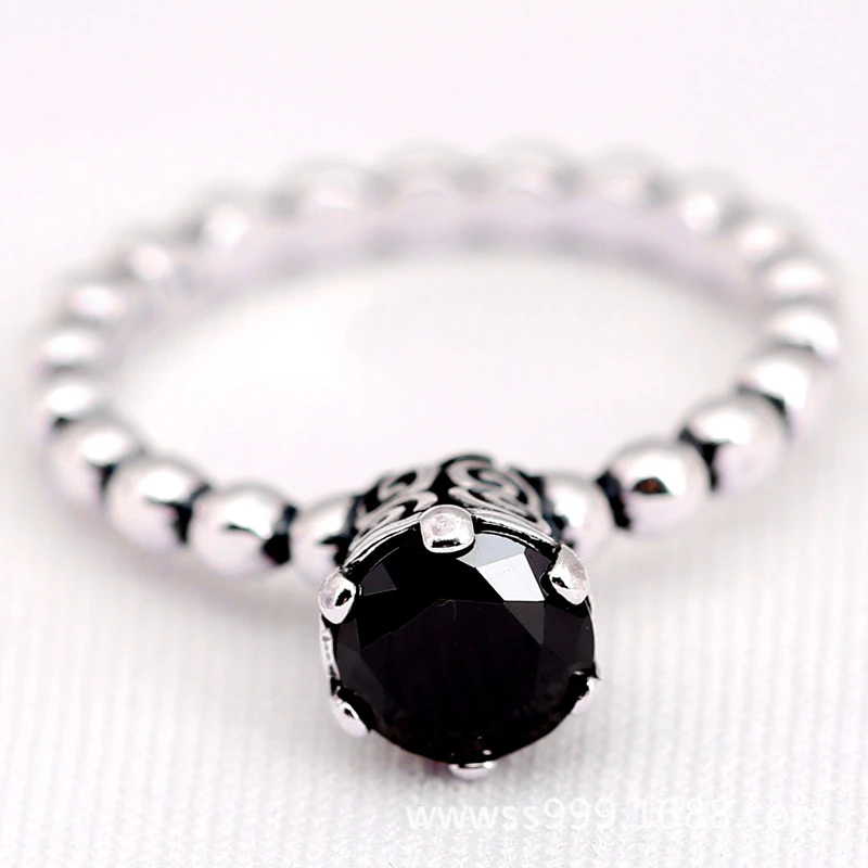 S925 Silver Ring Black Bubble Rings For Women Wedding Party Gift fit Lady Fine Jewelry choker necklace