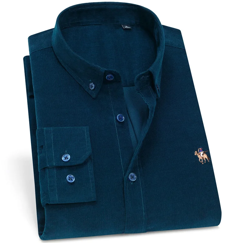 

2020 Men's Classic Flannel Corduroy Cotton Fashion Casual Long Sleeve Shirt Slim Personalized Shirt Embroidery Brand Mencamisas
