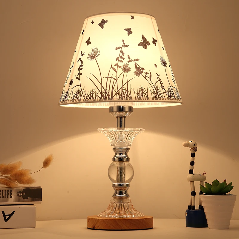  Modern Simple Linen Lampshade Study Bedroom Bedside Lamp Desk European Fashion LED Crystal Table La