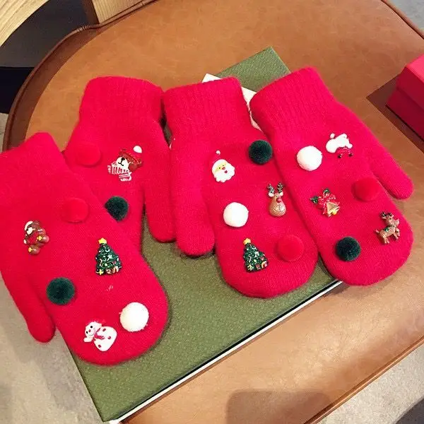 Romantic Christmas Halloween Red Cartoon Snowman Tree Elk Knit Gloves Autumn and Winter Home Slippers Rabbit Gloves