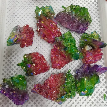 

Natural Aura crystal cluster Red，green and purple Titanium coating Gemstone quartz cluster Energy present Decoration Gift Heal