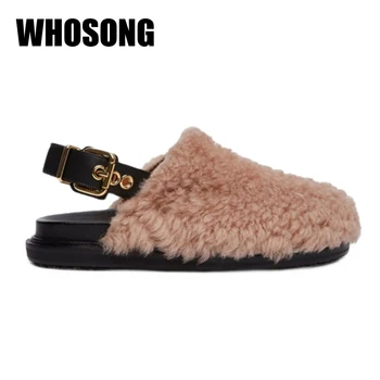 

Women Fur Shoes Girls Beach Sandals Woman Casual Mules Ladies Black Brand Shoes Female Soft Sandals Fashion Zapatos De Mujer New