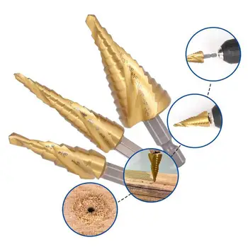 

4PCS Step Drill Bit Set HSS Titanium Coated Spiral Grooved Drill Bits With Hex Shank Automatic Spring Loaded Center Punch