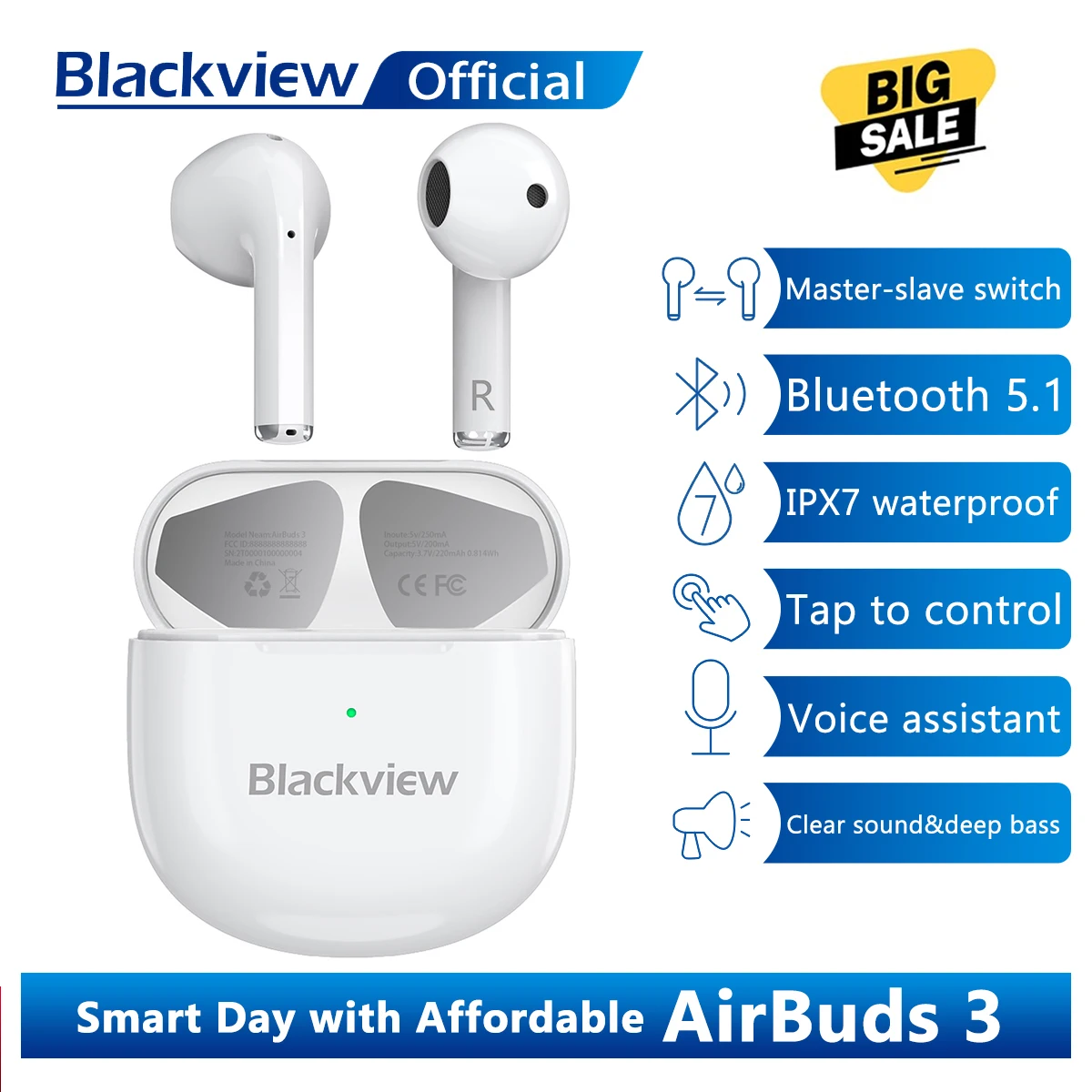 HOT SALES! Blackview 2021 New AirBuds 3 Bluetooth 5.1 TWS Earphones Active Noise Cancelling Touch Control Headphone With Microphone