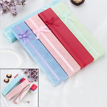 

5Pcs/Set Long Jewellery Display Gift Boxes with Bowknot Necklace/Bracelet/Watch Holder Storage Box Showcase Tool Random Color