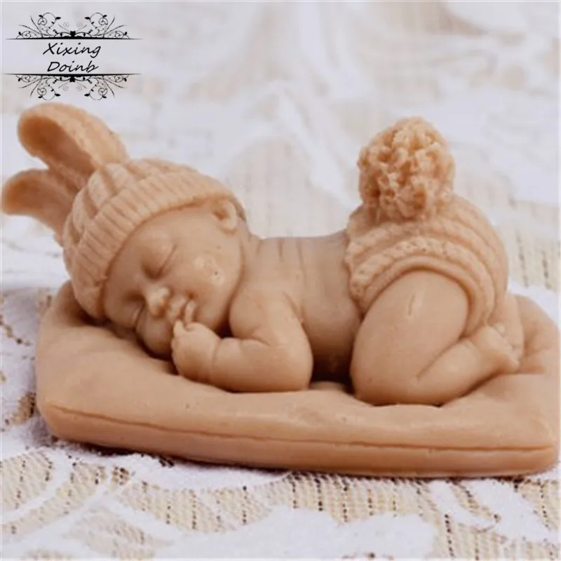 

Xixing Cute 3D Sleeping Baby Silicone Mold Baby Dressed Bunny Chocolate Fondant Cake Decorating Tools Baking Molds Fondant Mold