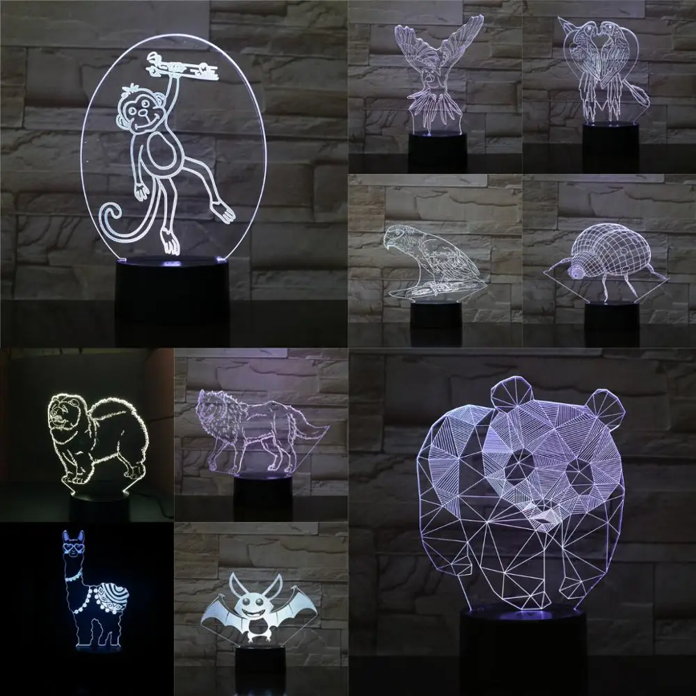3D акриловые светодиодные лампы ночной Светильник USB сенсорный Сенсор дети милые