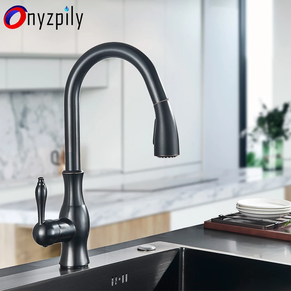 Onyzpily Kitchen Sink Faucet Pull Out ORB/Chrome/Golden/Brushed Spray  360 Rotation Spout Two water modes Single Handle Mixer