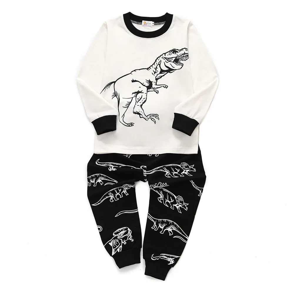 Весенне-осенние пижамные комплекты для мальчиков детская одежда ночное белье с рисунком динозавра Хлопковая пижама спортивный костюм с длинными рукавами для детей