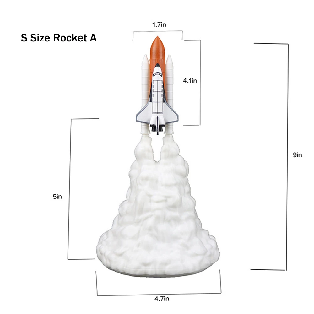 S Size Rocket A 3D печать Космический Шаттл лампа перезаряжаемая 3D Лунная лампа Ночной светильник Rockter ночник для любителей космоса Рождественское украшение для дома - Испускаемый цвет: S Size Rocket A