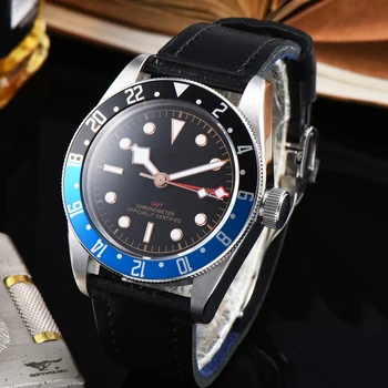 

41MM Sterile Luxury Top Brand Watch Mechanical men Watch sapphire GMT Mens Automatic Military Sport calendar Clock Leather