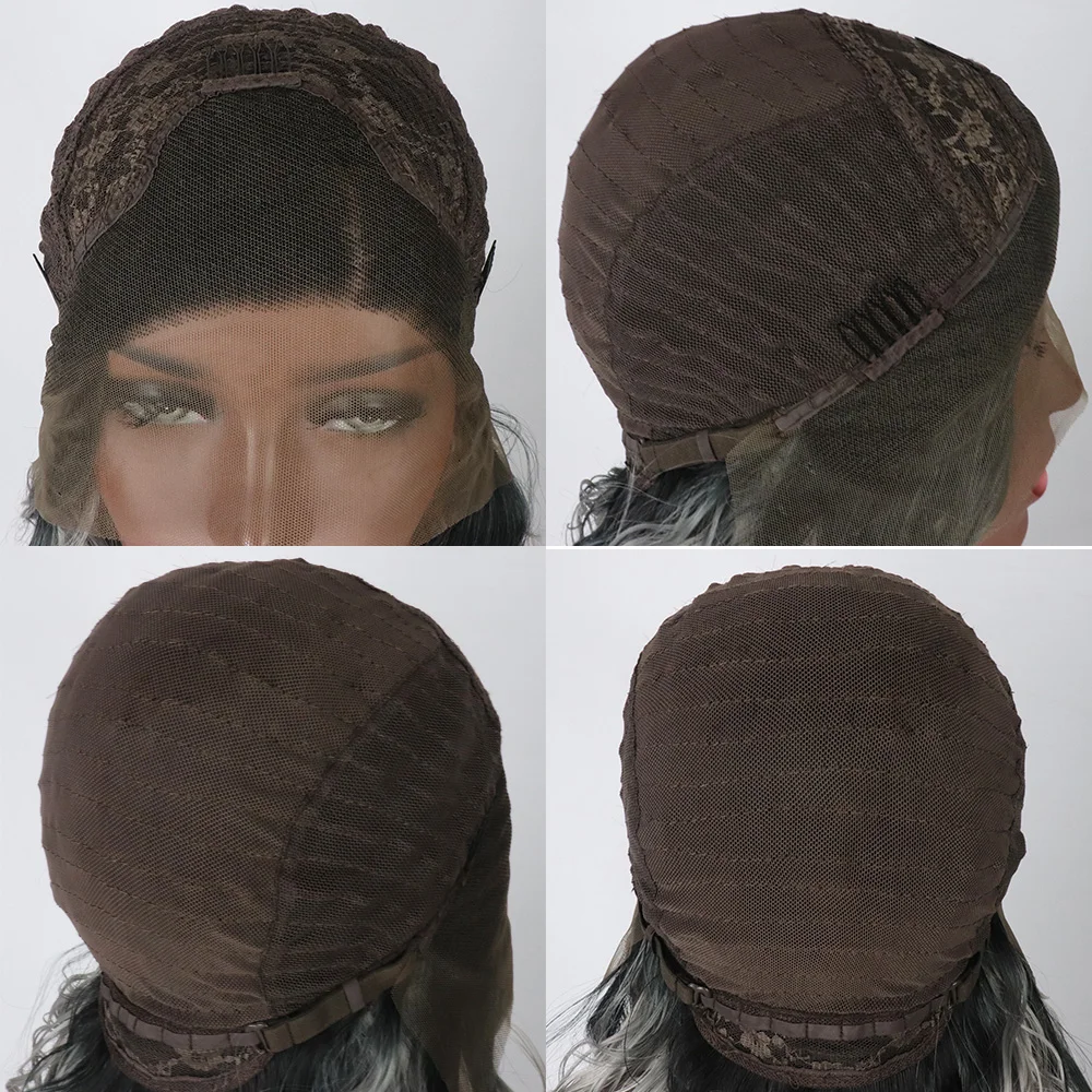 Sintéticas da Parte Dianteira do Laço Perucas com Cabelo do Bebê Glueless Sedoso Jato Reto Preta Perucas Natural Hairline Cosplay Peruca Relação Média Cor 5 High Quality Apliques e perucas