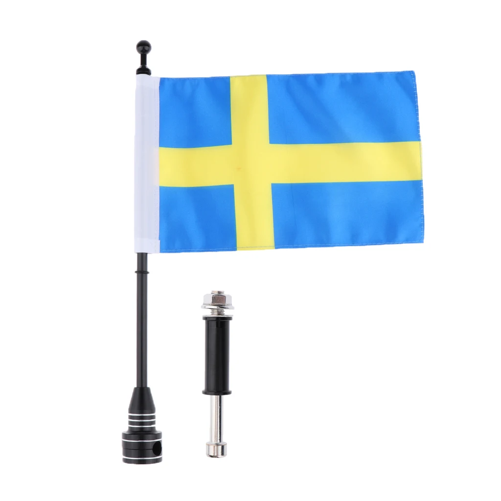 Motorcycle Sweden Flag Pole Mount Custom Rack Luggage Flag For Harley