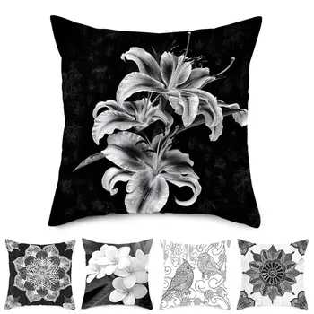 

Fuwatacchi Flower Printed Pillow Case Grey Black Floral Photo Cushion Covers for Home Chair Sofa Decoration Pillowcases