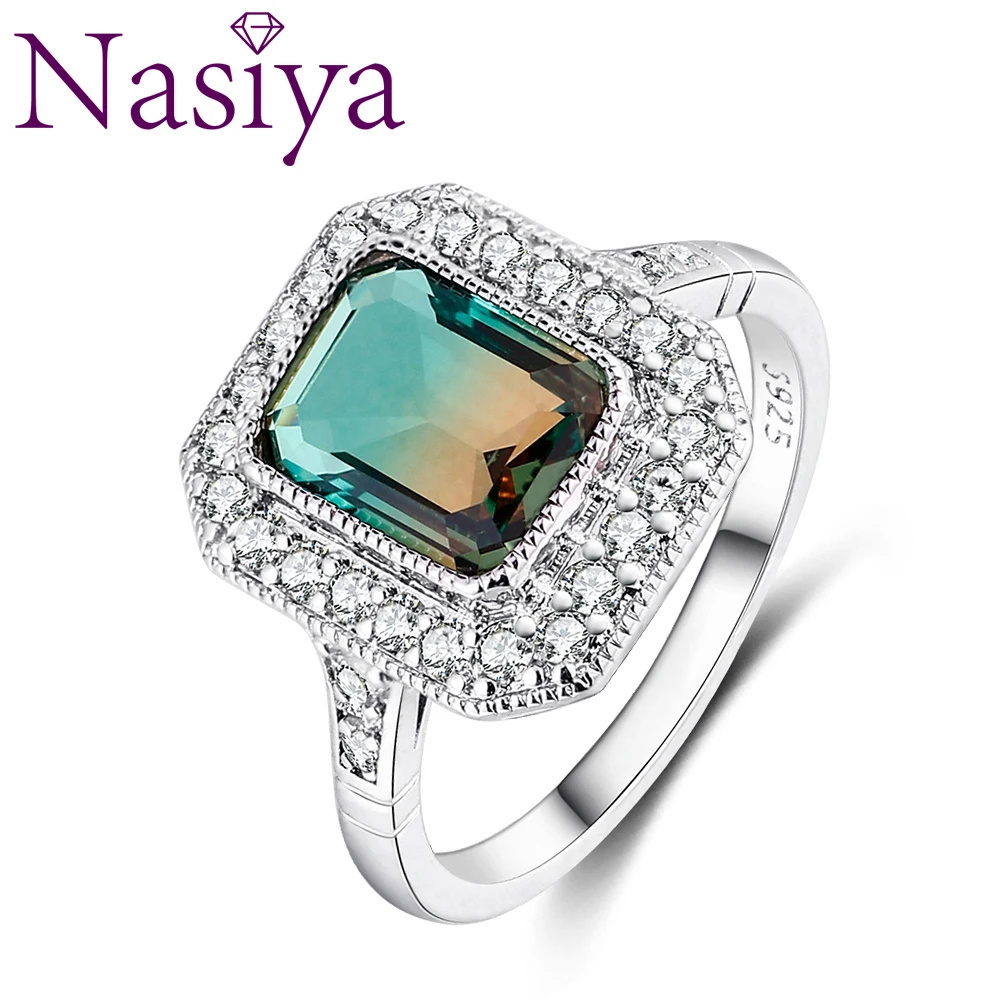 

Jewelry Ring Fashion Multicolor AAAAA Zircon Rectangular 8*10MM Wedding Ring Bridal Lady Party Anniversary Gift Gemstone Ring