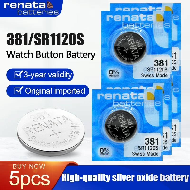 lithium button batteries 5PCS RENATA 381 SR1120W AG8 191 391 391A CX191 D381 GP381 GP391 391B 533 553 609 LR1120 LR1120W SR1120W Swiss Button Coin Cell battery pack for camping