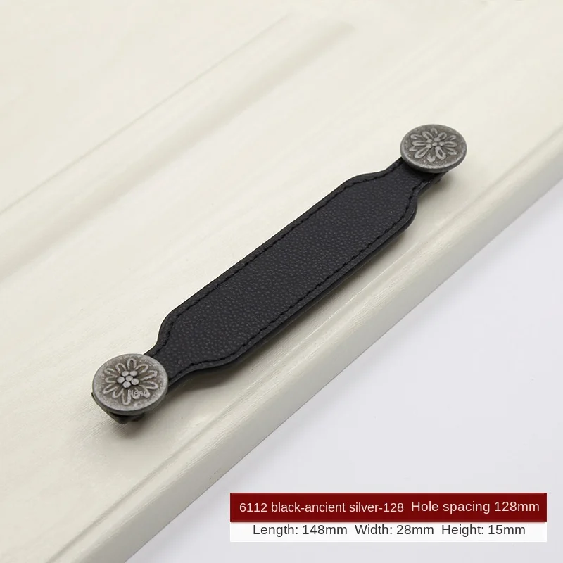 S6112-Black-C.C128mm JD кожаная ручка современный минималистичный ящик кухонный шкаф дверная ручка на заказ DIY кожаная ручка черная белая кожаная ручка - Цвет: S6112-Black-C.C128mm