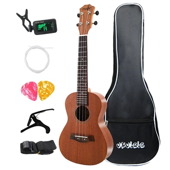 

NEW-Sapele Concert Ukulele Kits 23 Inch 4 Strings Hawaiian Mini Guitar with Bag Tuner Capo Strap Stings Picks