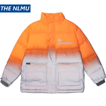 

Hip Hop Padded Jacket Mens Streetwear Gradient Reflective Jacket Embroidery Harajuku 2020 Winter Parka Jacket Coat Outwear WY349